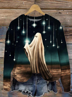 Women's Halloween Ghost Print Long Sleeve Top