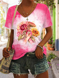 Women's Sunflower Breast Cancer Print Top