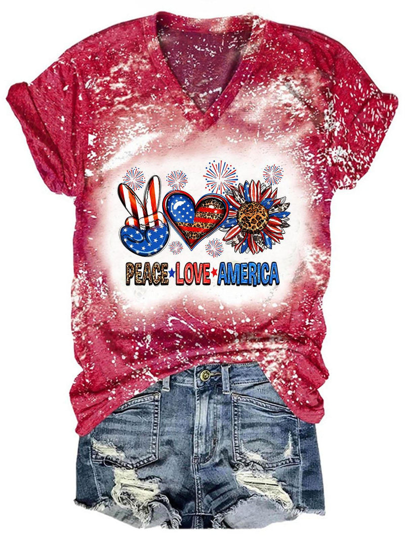 Women's Peace Love American Print T-Shirt