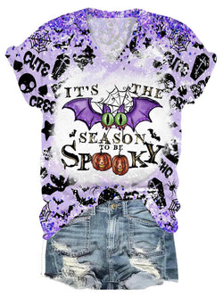 It's The Season Spooky Print V Neck T-shirt