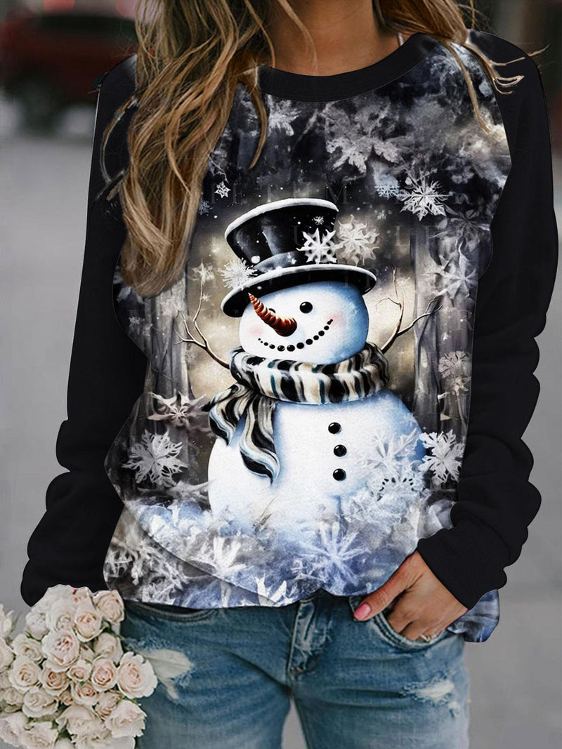Winter Snowman Print Long Sleeve Top