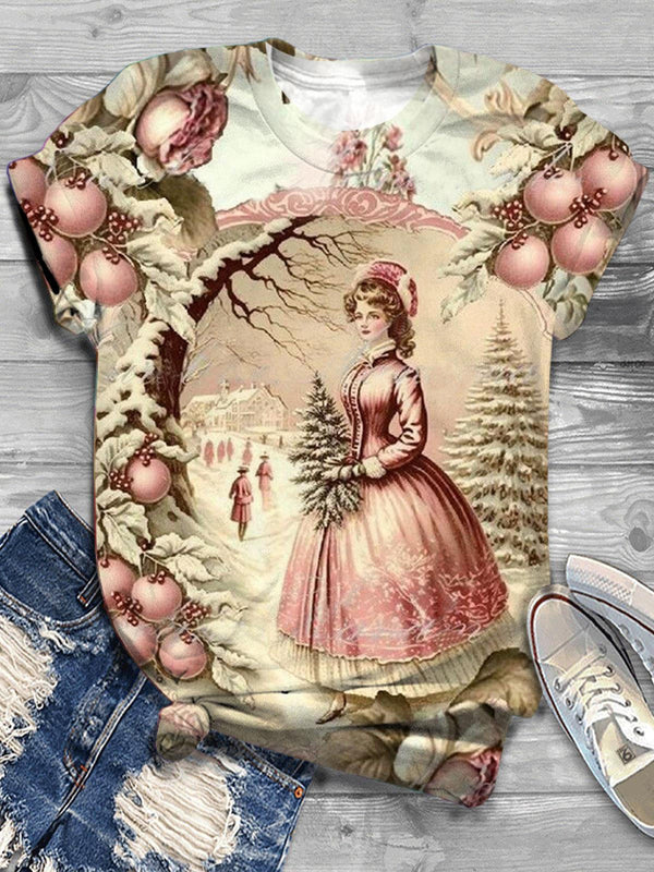 Women's Vintage Victorian Christmas Print Casual Top