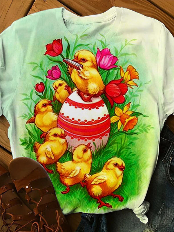 Chicken Flower Crew Neck T-shirt