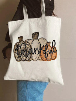 Thankful Pumpkin Print Shopping Tote Bag