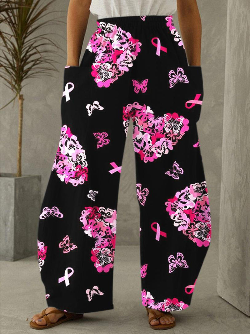 Women's Breast Cancer Ribbon Print Pants