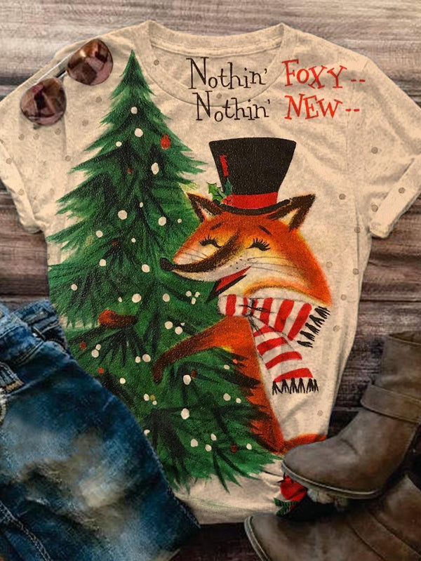Christmas Tree Fox Crew Neck T-Shirt