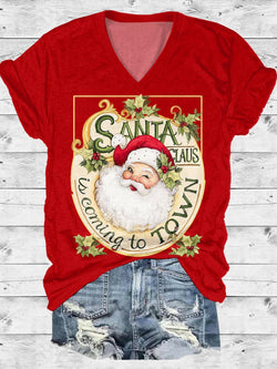 Santa Is Coming To The Town V-Neck T-Shirt