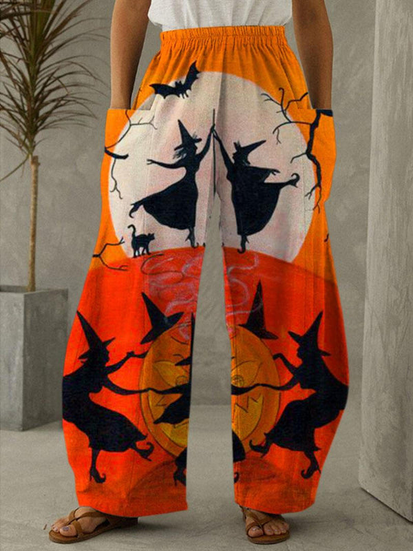 Halloween Witch Print Pocket Trousers
