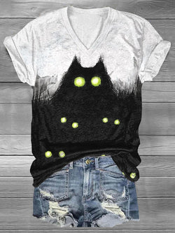 Halloween Cat V-Neck T-Shirt