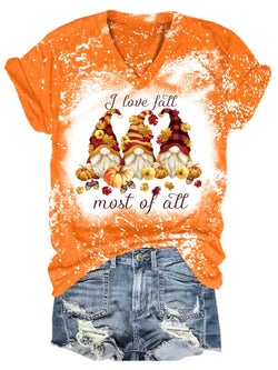 I Love Fall Most Of All Gnome Print T-Shirt