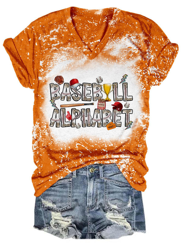 Baseball Alphabet Tie Dye V Neck T-Shirt