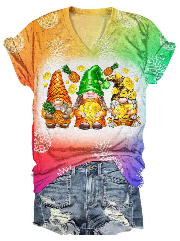 Gnome Pineapple Gradient V Neck T-Shirt