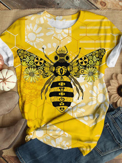 Bee Sunflower Crew Neck T-shirt