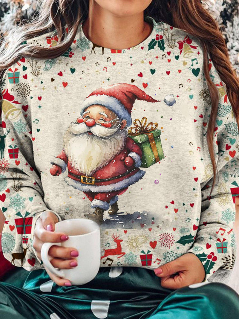 Women's Funny Santa Print Long Sleeve Top