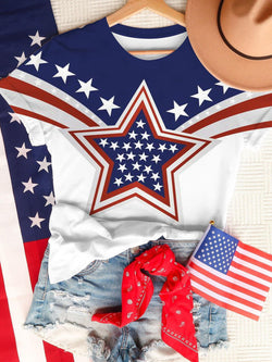 Star Flag Print Round Neck T-Shirt
