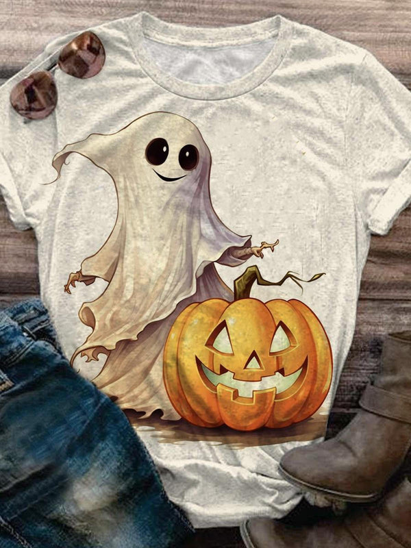 Ghost Pumpkin Print Vintage T-Shirt