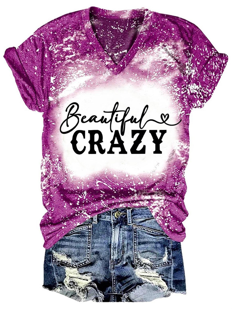 Beautiful Crazy Print V-Neck T-Shirt