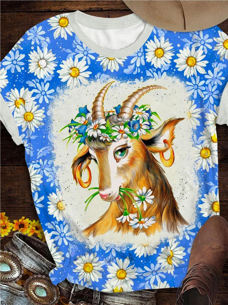 Goat Daisy Print Crew Neck T-shirt