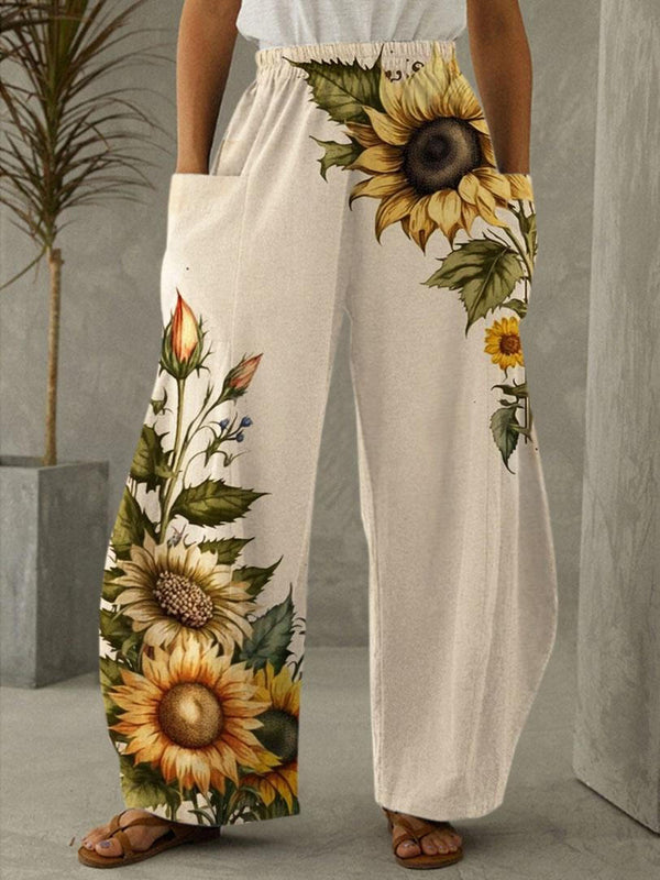 Sunflower Retro Print Casual Pants