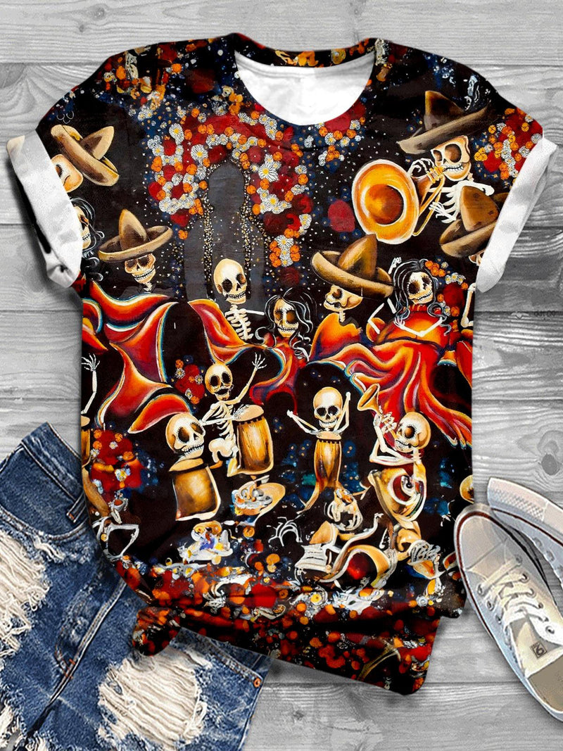 Mexican Ethnic Art Printed Casual T-shirt
