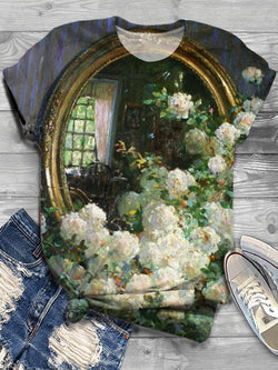 Women's Casual Oil Painting Floral Print Top