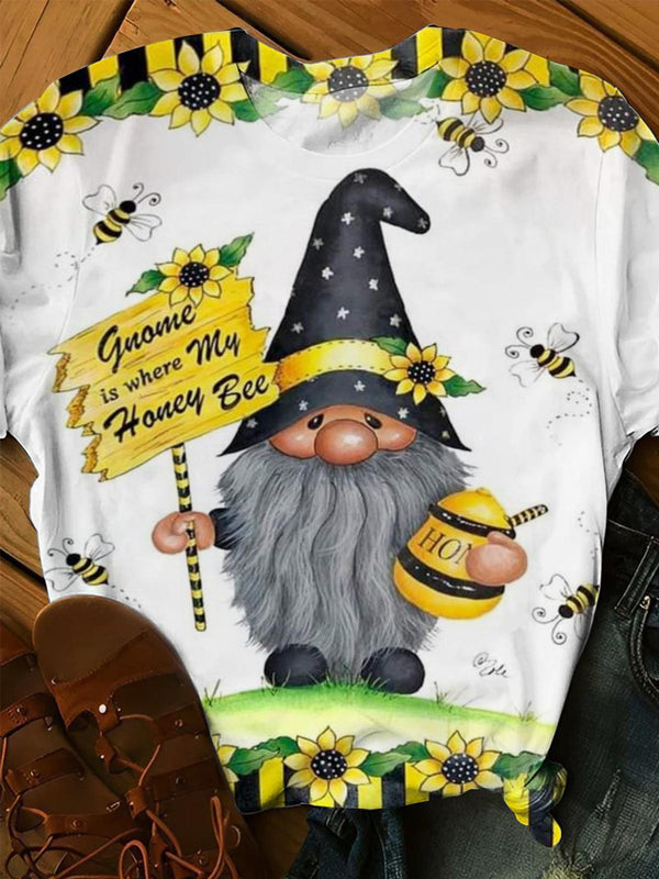 Gnome Sunflower Crew Neck T-shirt