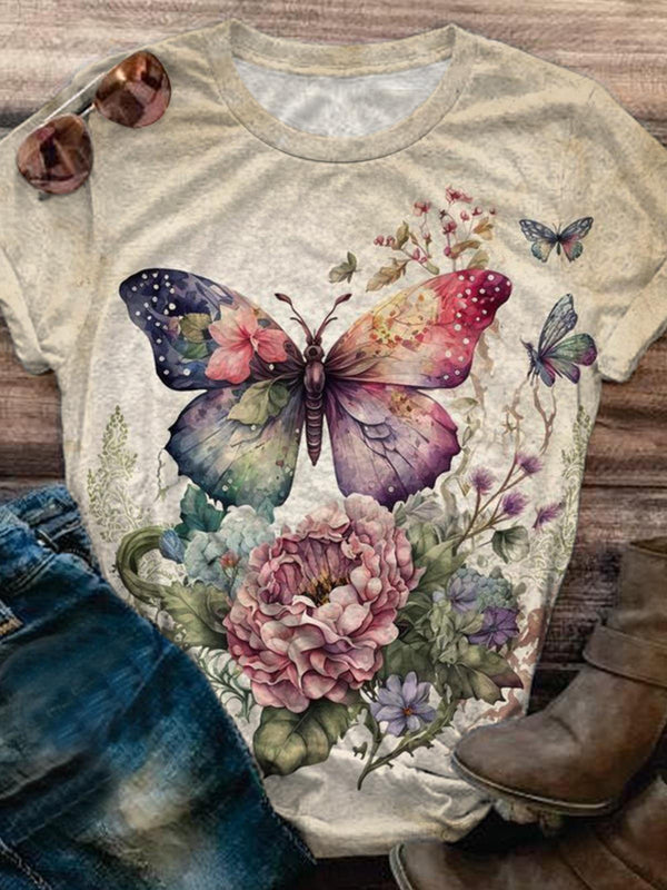 Women's Floral Butterfly Print Retro Top