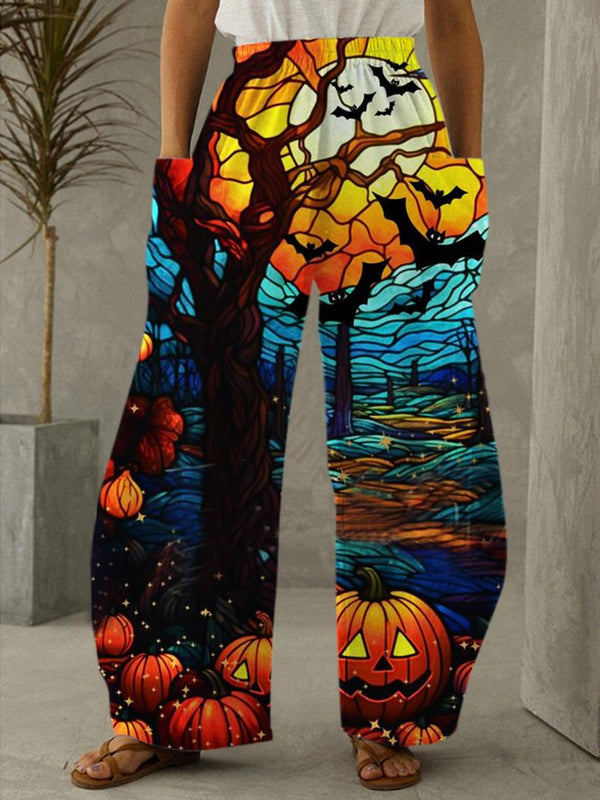 Women's Halloween Pumpkin Print Pants