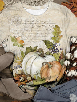 Vintage Pumpkin Botanical Print Crewneck T-Shirt