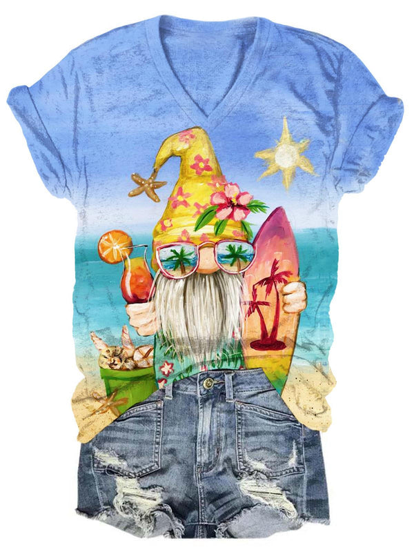Holiday Beach Gnome Print Top