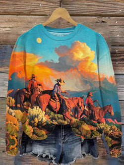 Women's Western Cowboy Print Long Sleeve Top