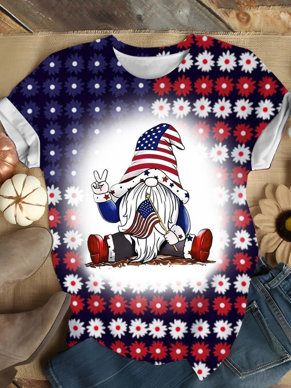 Gnome American Flag Flower T-shirt