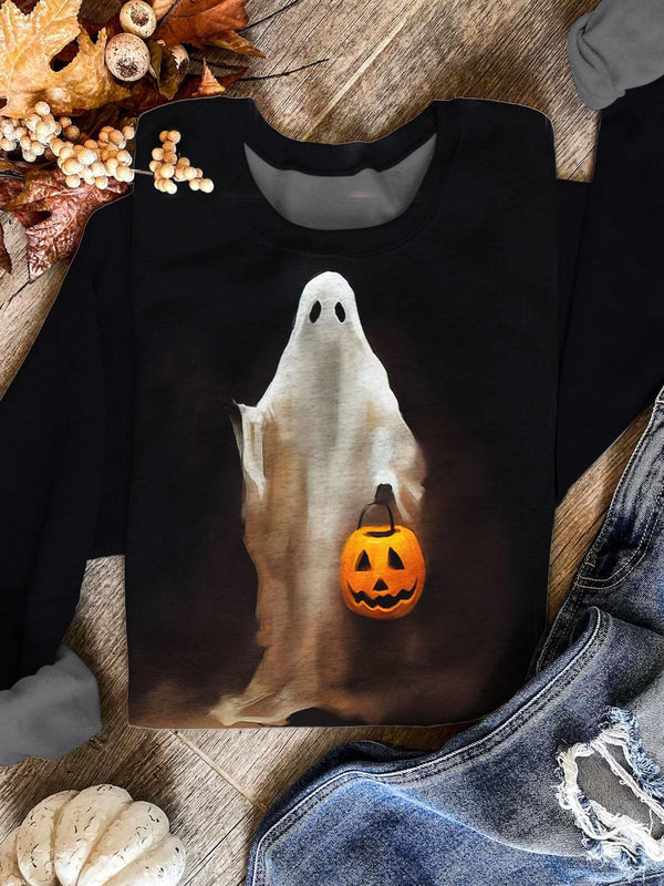 Women's Halloween Ghost Print Casual Long Sleeve Top