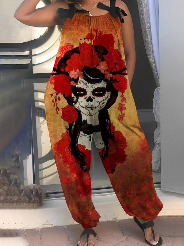 Day of the Dead Girls Art Print Pocket Jumpsuit