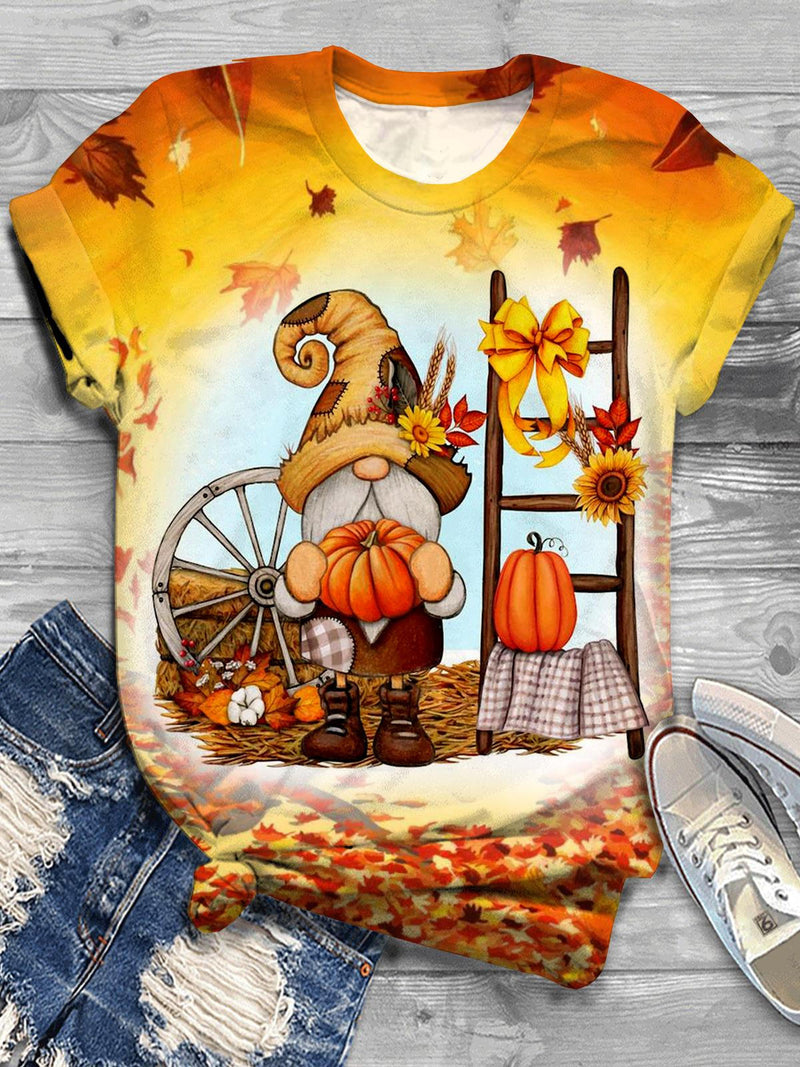 Gnome Maple Pumpkin Crew Neck T-shirt