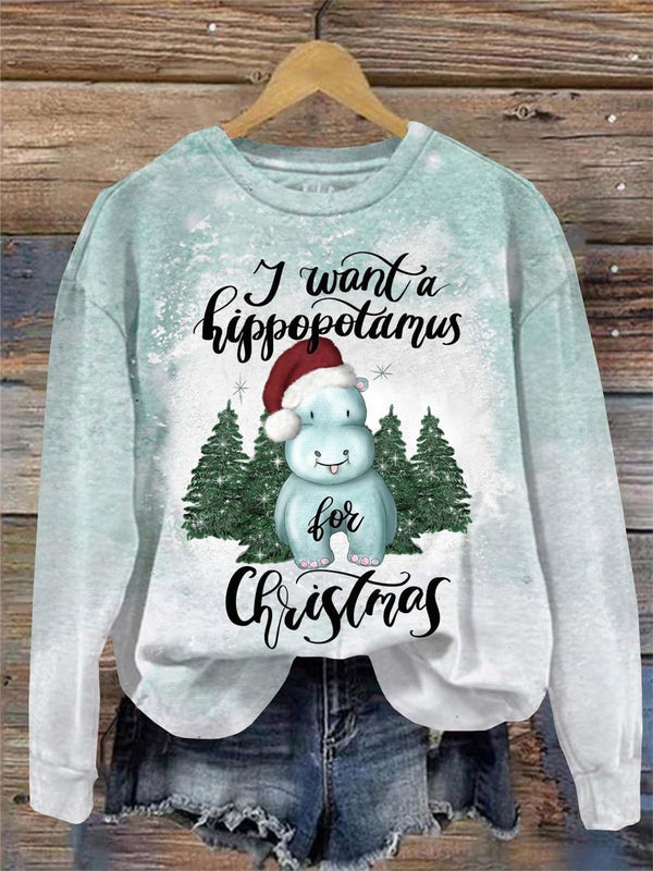 I Want A Hippopotamus for Christmas Print Long Sleeve Top