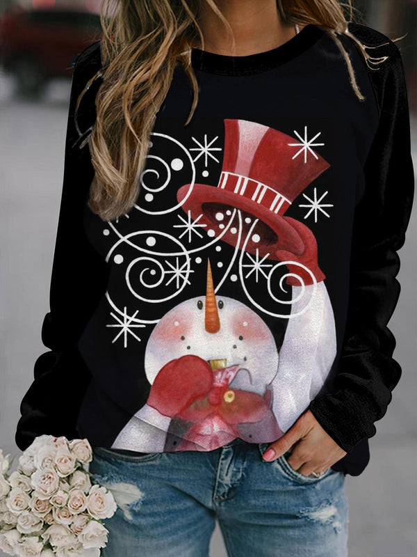 Snowing Snowman Long Sleeve Casual Top