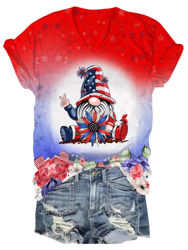 Independence Day American Flag Gnome Star T-Shirt