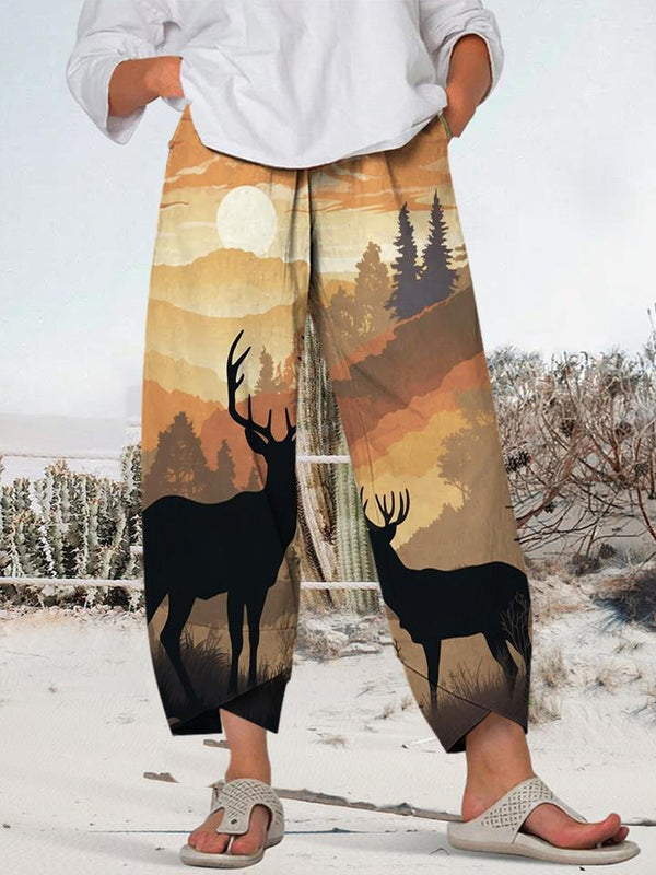 Forest and Reindeer Print Pants