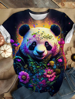 Flower Panda Print Casual T-shirt