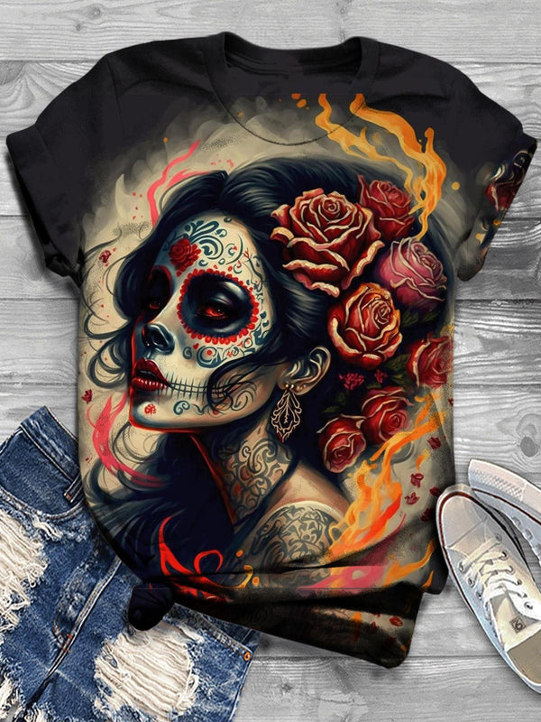 Day of the Dead Women Printed Crew Neck T-Shirt