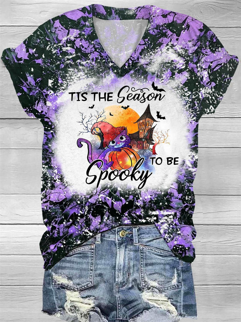 Tis The Season Spooky Print V-neck T-shirt